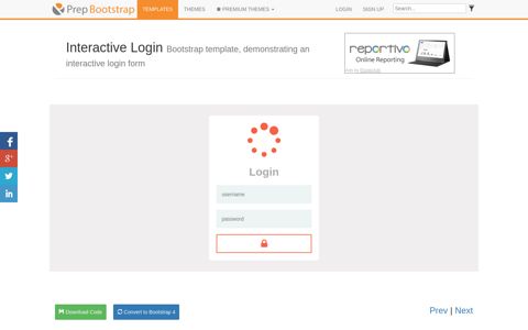 Bootstrap template, demonstrating an interactive login form