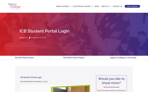 ICB Student Portal Login - Matric College