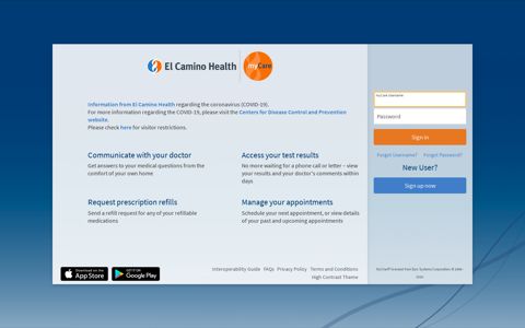 myCare - Login Page - El Camino Health
