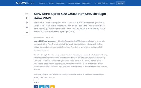 Now Send up to 300 Character SMS through ibibo iSMS ...