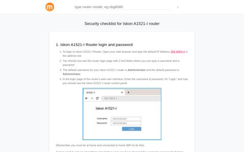 192.168.5.1 - Iskon A1521-I Router login and password