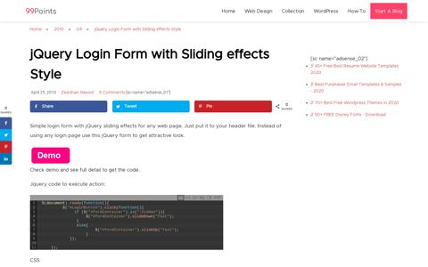 jQuery Login Form with Sliding effects Style – 99Points