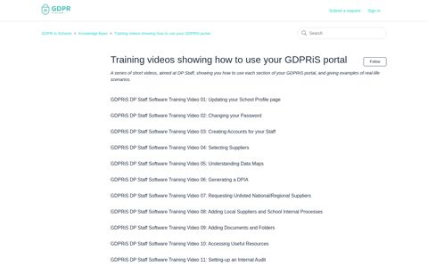 Training videos showing how to use your GDPRiS portal ...
