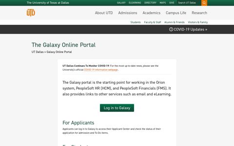 Galaxy Online Portal - The University of Texas at Dallas