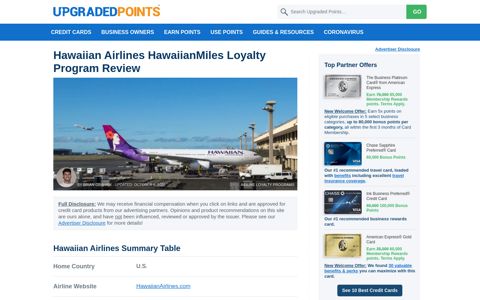 Hawaiian Airlines HawaiianMiles Mileage Program Review ...