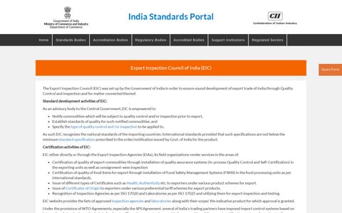 Export Inspection Council of India (EIC) - India Standards Portal