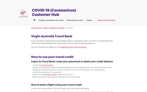 Travel Bank | Coronavirus Information Hub | Virgin Australia