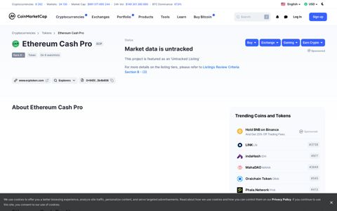 Ethereum Cash Pro price today, ECP marketcap, chart, and ...