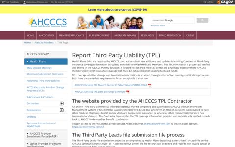 Report Third Party Liability (TPL) - ahcccs