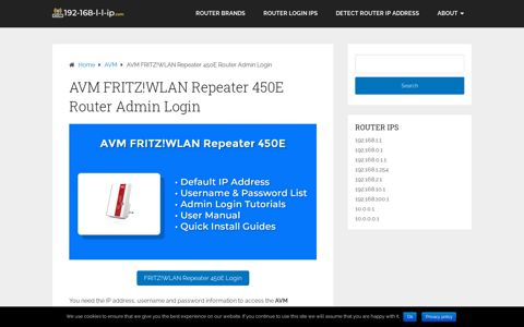 AVM FRITZ!WLAN Repeater 450E Router Admin Login