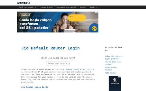 Jio routers - Login IPs and default usernames & passwords
