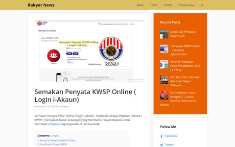 Semakan Penyata KWSP Online ( Login i-Akaun )