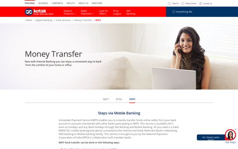 IMPS - Instant Payment/Money Transfer Services by Kotak Bank