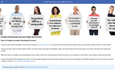 Instant Checkmate Account Sign Up Process - Facebook