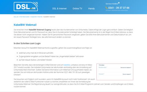 KabelBW Webmail - Login, Passwort- & Störungs-Hilfe | DSL.de