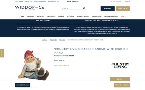 'Country Living' Garden Gnome with Bird on Hand - Widdop