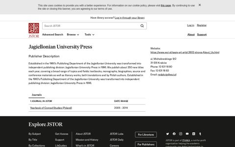 Jagiellonian University Press on JSTOR