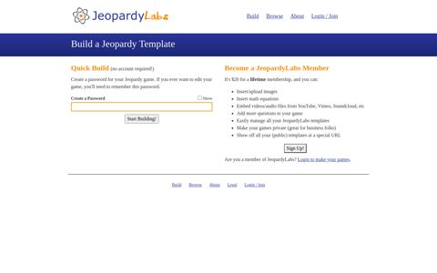 Start building a jeopardy template - JeopardyLabs