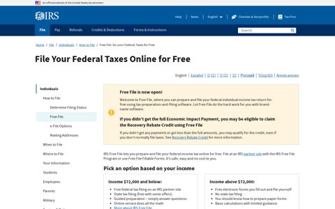 Free File: Do your Federal Taxes for Free | Internal Revenue ...
