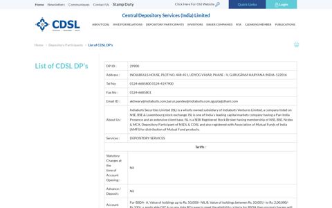 List of CDSL DP's - Central Depository Services (India) Limited