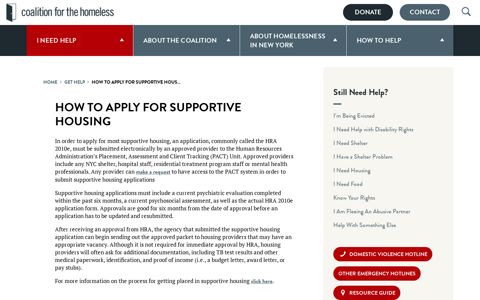 How to Apply for Supportive Housing - Coalition For The ...