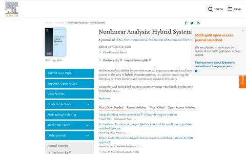Nonlinear Analysis: Hybrid Systems - Journal - Elsevier