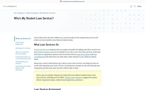 Who's My Student Loan Servicer? | Federal Student Aid