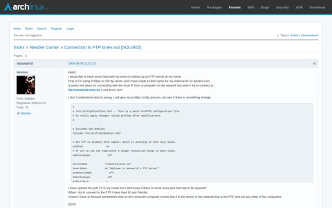 Connection to FTP times out [SOLVED] - Arch Linux Forums