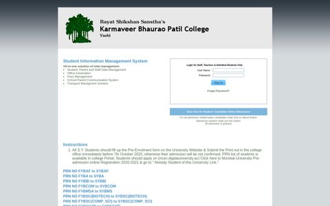 KBP-Vashi - College Management Software LOGIN