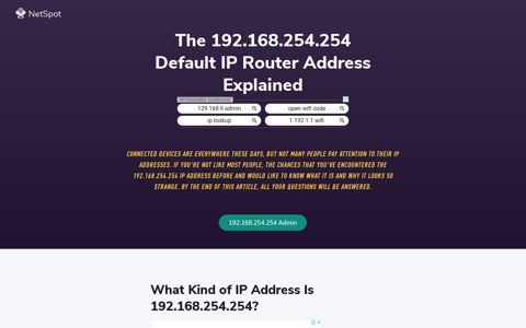 192.168.254.254 Default Router IP Address - NetSpot
