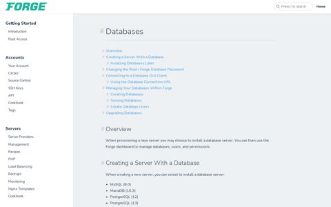 Databases | Laravel Forge