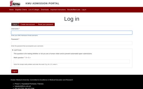 Log in | KMU Admission Portal