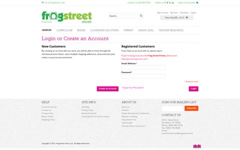 Customer Login | Frog Street Press