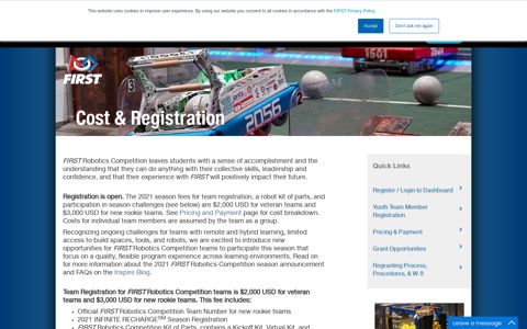 Cost & Registration | FIRST Robotics Competition