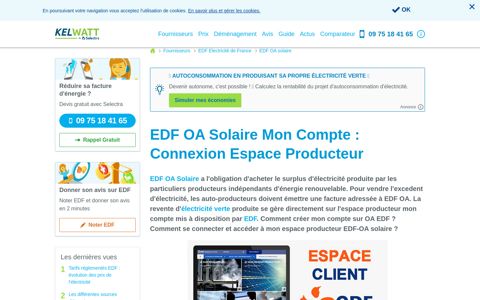 EDF OA Solaire Mon Compte : Connexion Espace Producteur