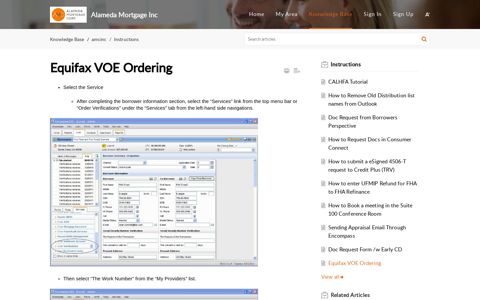 Equifax VOE Ordering - Alameda Mortgage Corporation