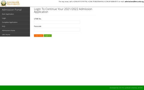Login To Continue Your 2020/2021 Admission Application