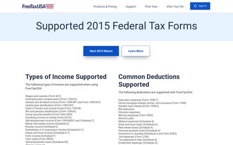 2015 Federal Supported Tax Forms - FreeTaxUSA