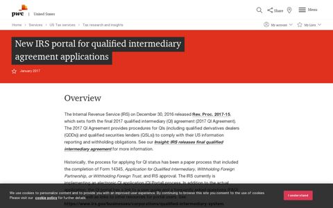 New IRS portal for qualified intermediary agreement ... - PwC