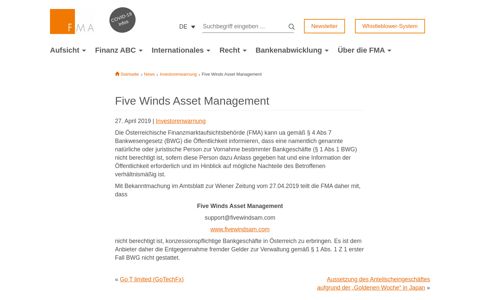 Five Winds Asset Management | FMA Österreich