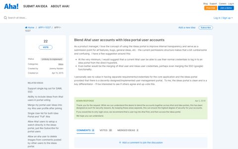 Blend Aha! user accounts with Idea portal user | Aha! Big Ideas
