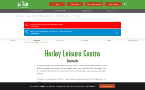 Horley Leisure Centre Timetable | Reigate and Banstead | Better