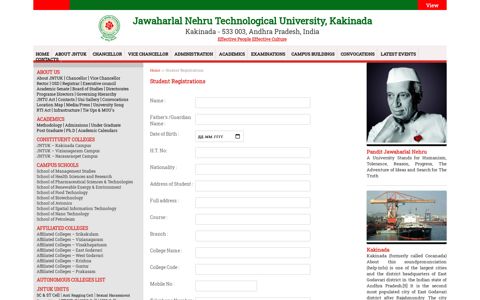 Student Registrations | JNTU kakinada
