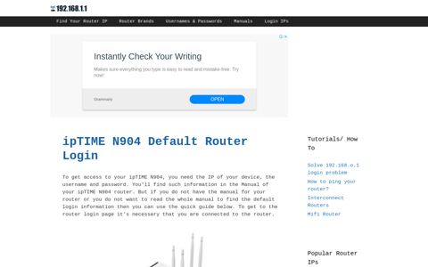 ipTIME N904 - Default login IP, default username & password