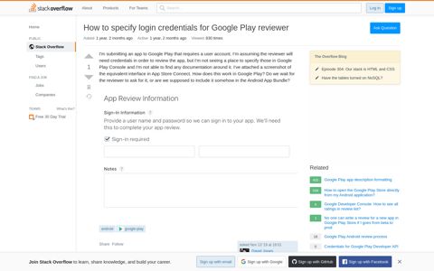 How to specify login credentials for Google Play reviewer ...