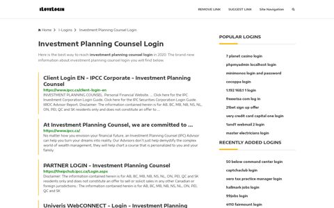 Investment Planning Counsel Login ❤️ One Click Access