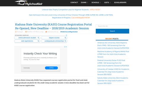 KASU Course Registration Portal Re-Opened, New Deadline ...