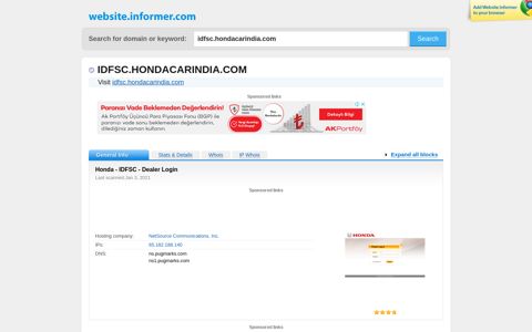 idfsc.hondacarindia.com at WI. Honda - IDFSC - Dealer Login