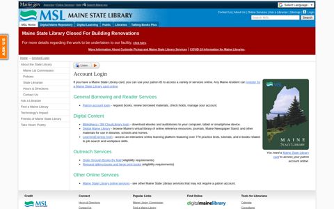 Maine State Library Patron Account Login - Maine.gov