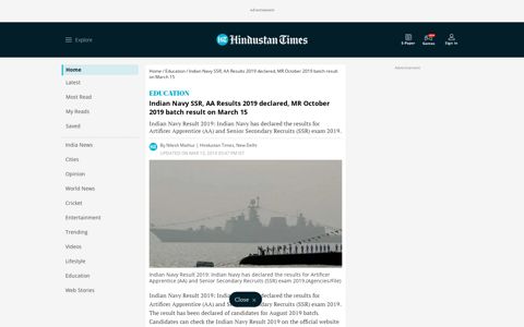 Indian Navy SSR, AA Results 2019 declared, MR October ...